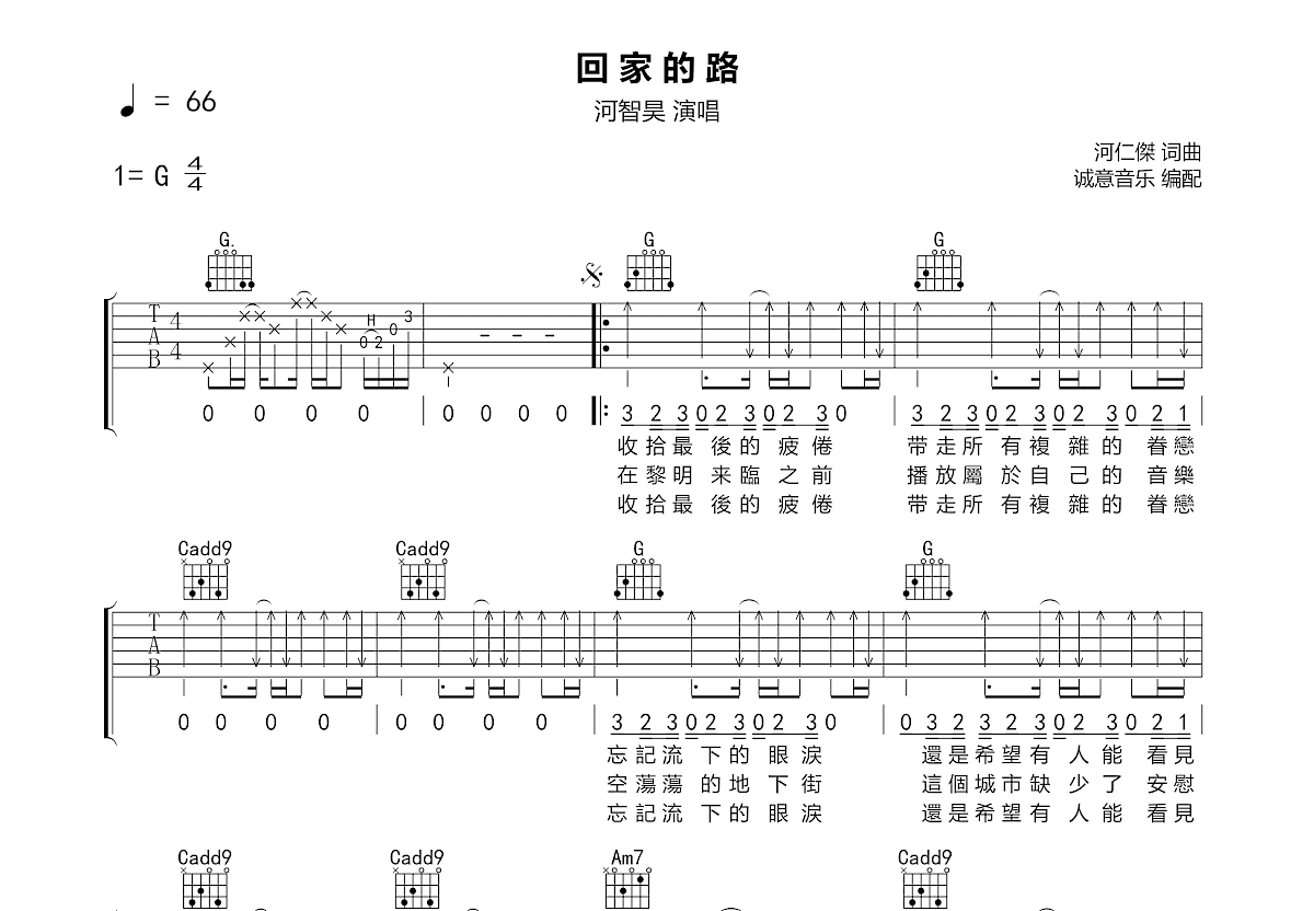 回家的路吉他谱预览图