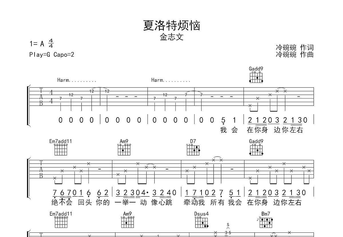 夏洛特烦恼吉他谱预览图