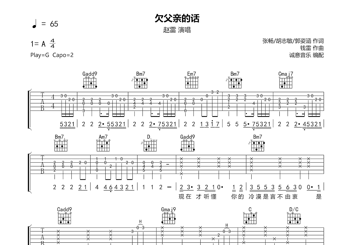 欠父亲的话吉他谱预览图