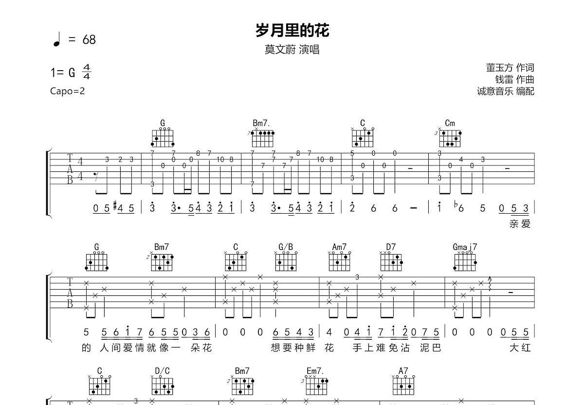 岁月里的花吉他谱预览图
