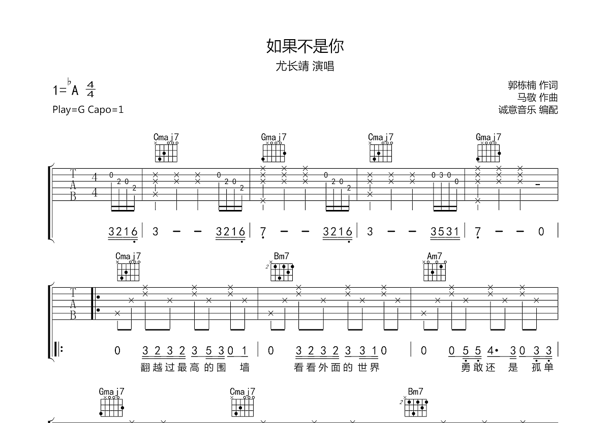 如果不是你吉他谱预览图