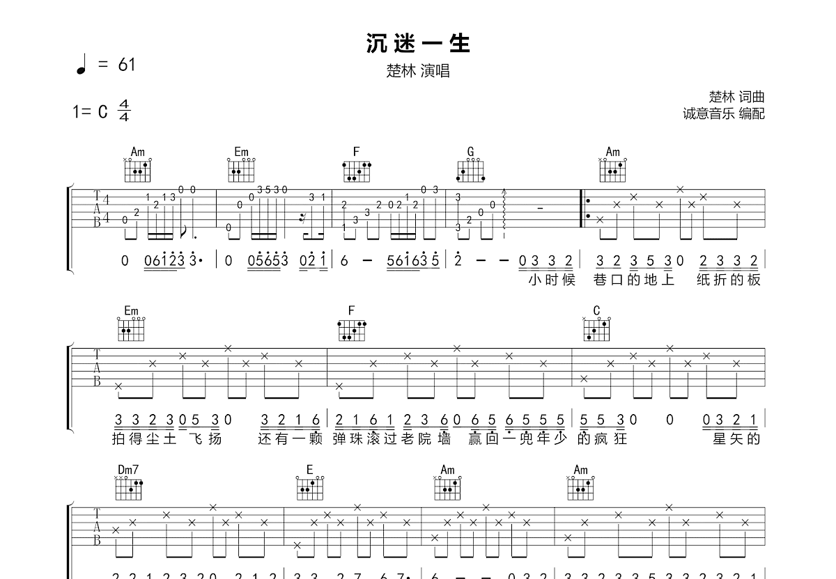 沉迷一生吉他谱预览图
