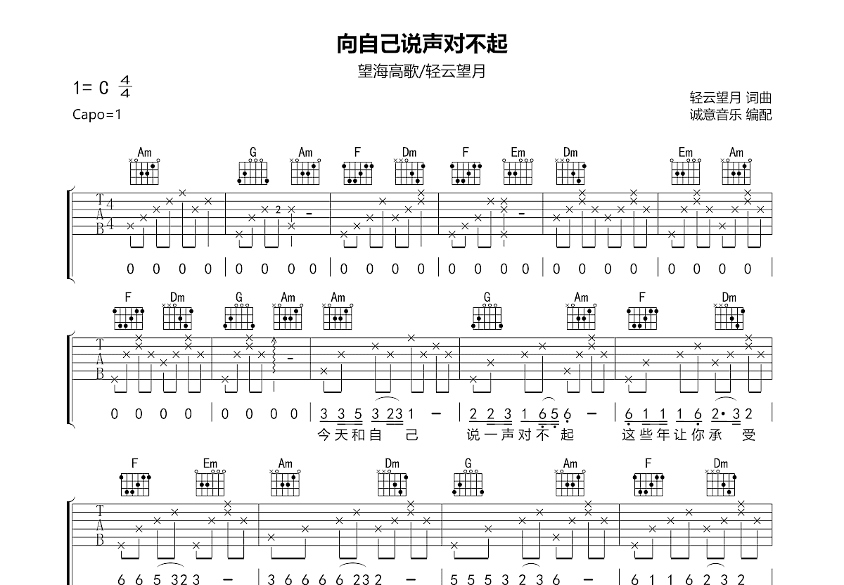 向自己说声对不起吉他谱预览图