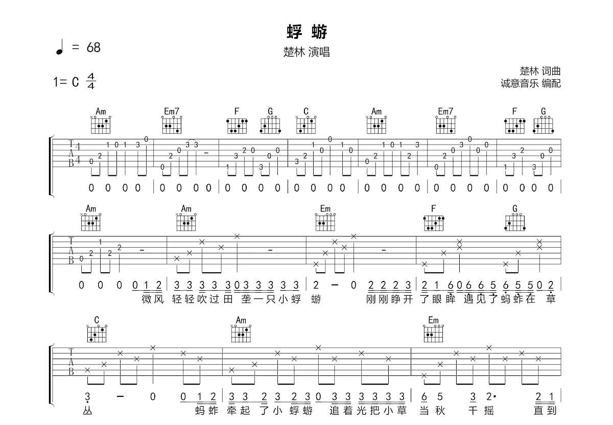 蜉蝣吉他谱预览图