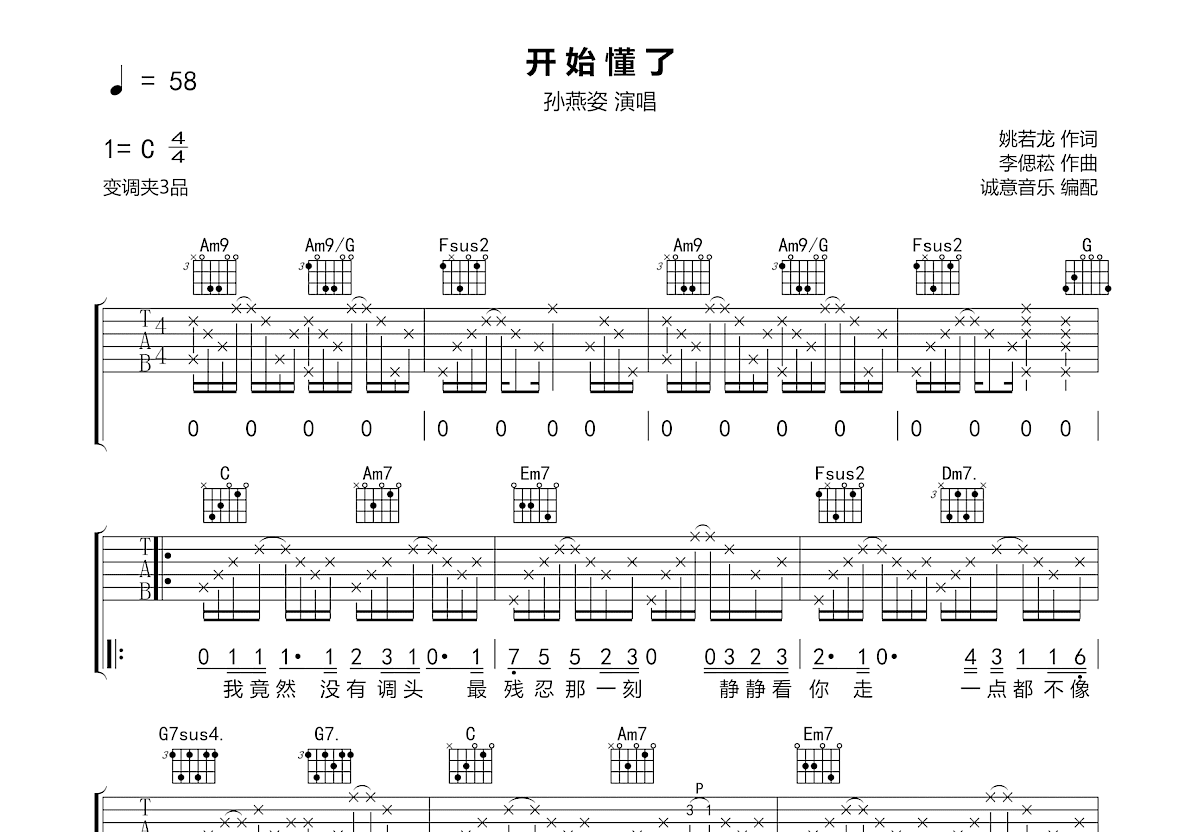 开始懂了吉他谱预览图