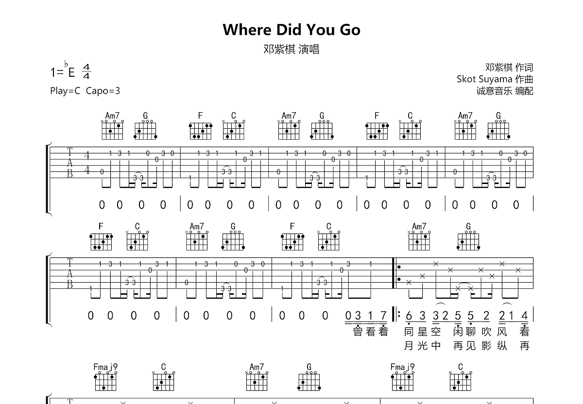 Where Did You Go吉他谱预览图