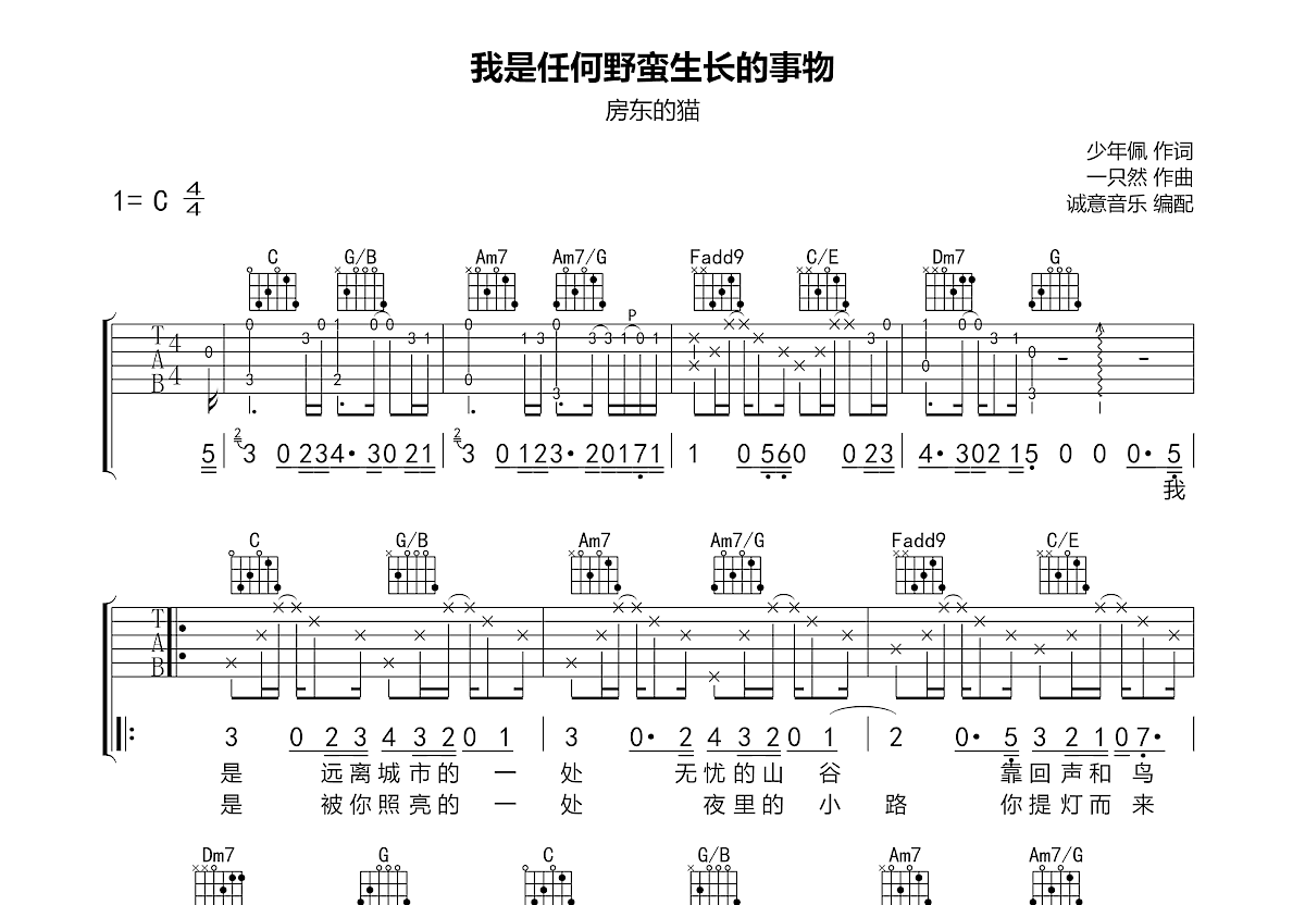 我是任何野蛮生长的事物吉他谱预览图