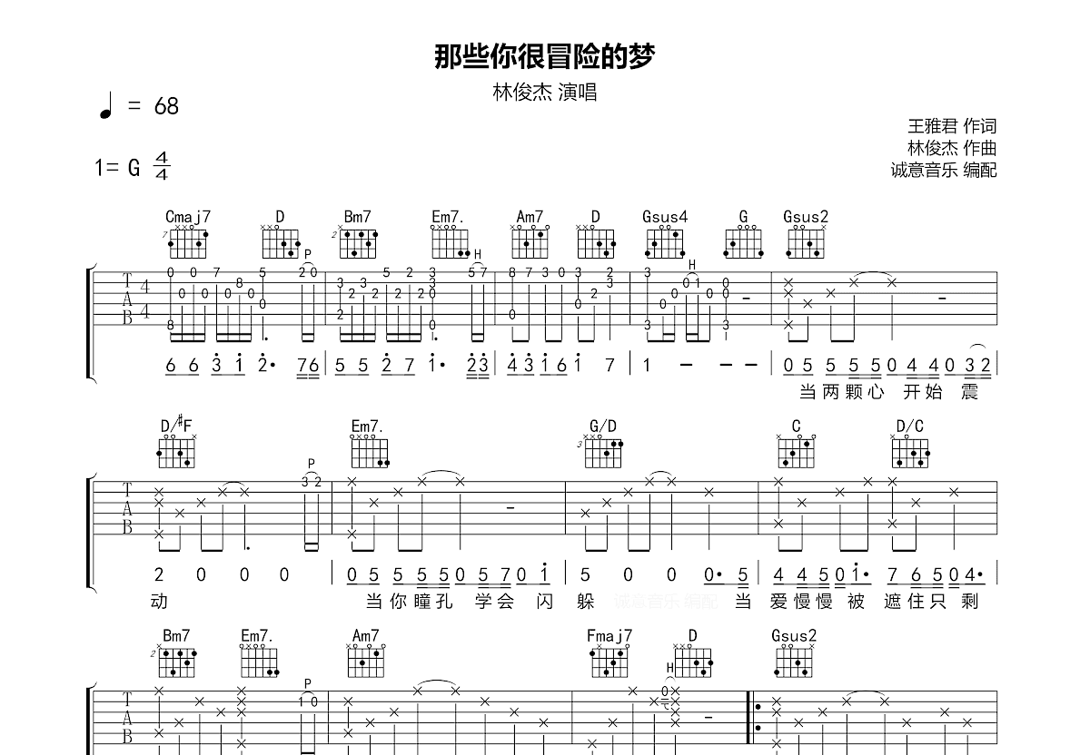 那些你很冒险的梦吉他谱预览图