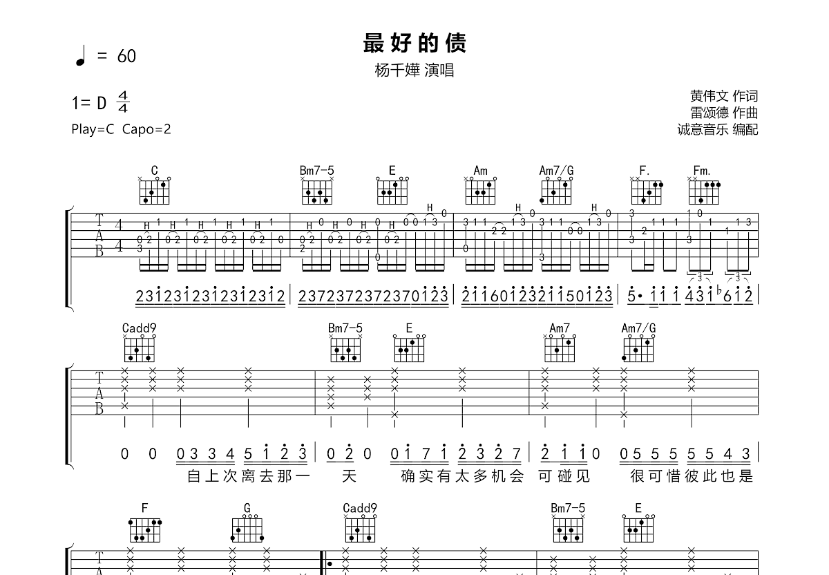 最好的债吉他谱预览图