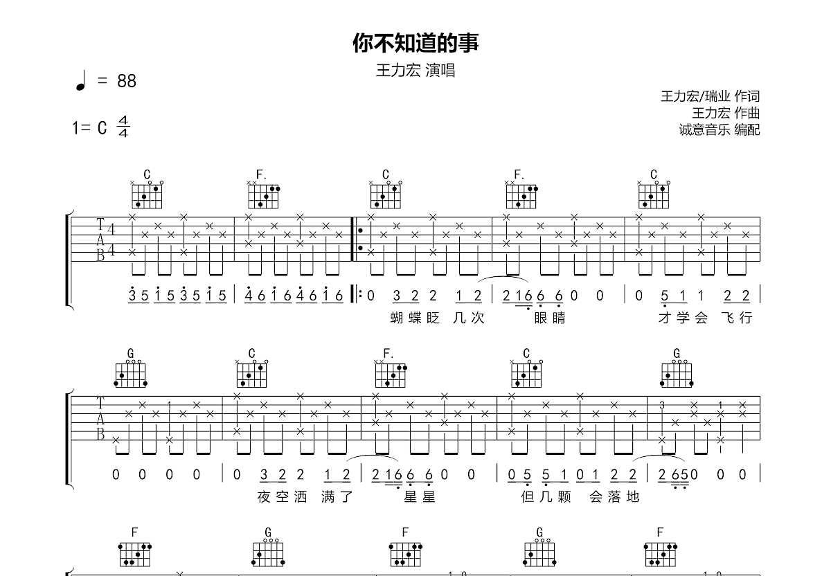 你不知道的事吉他谱预览图