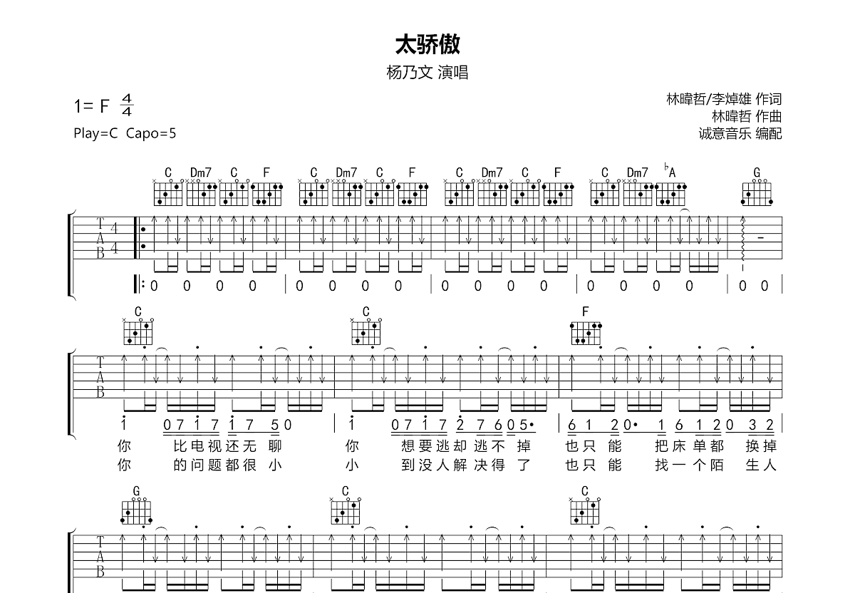 太骄傲吉他谱预览图