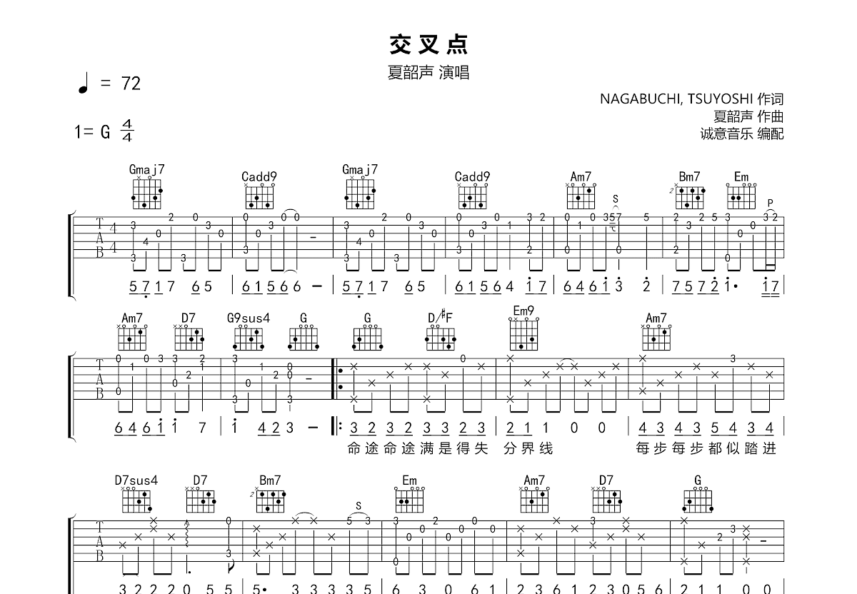 交叉点吉他谱预览图