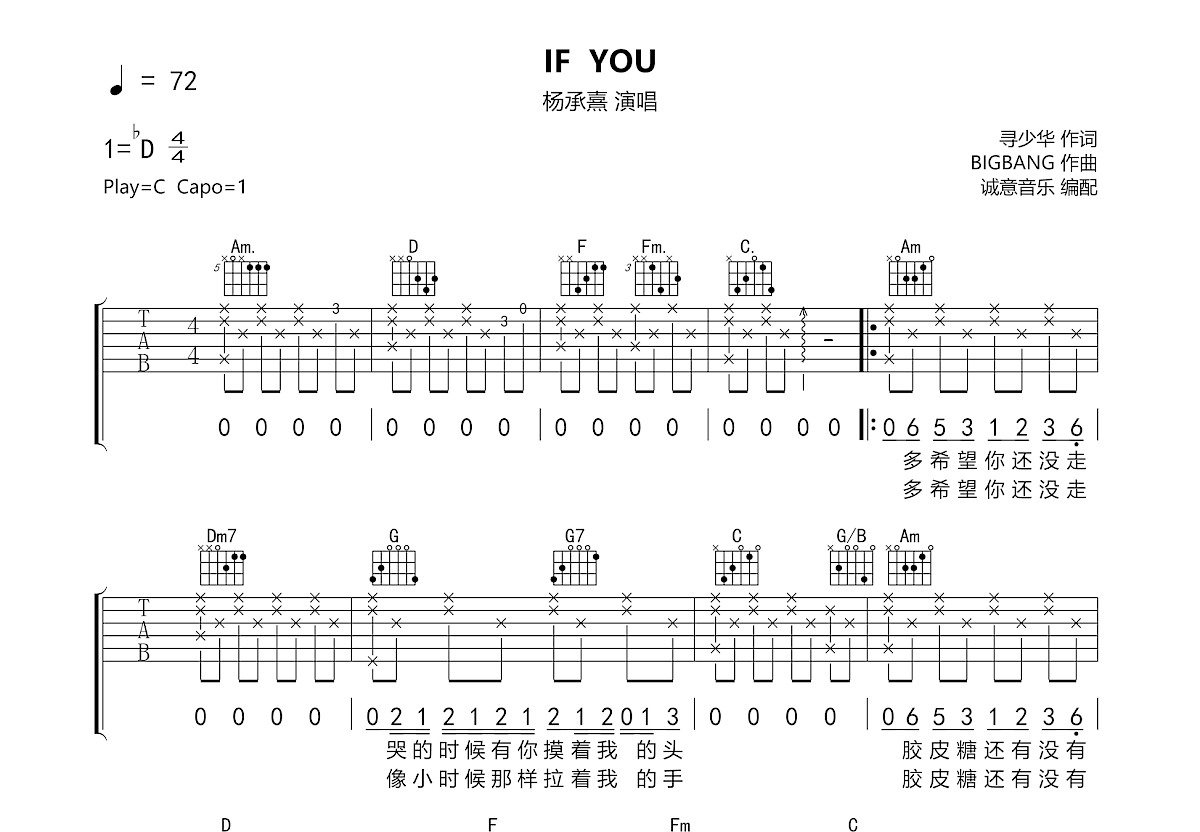 IF YOU吉他谱预览图