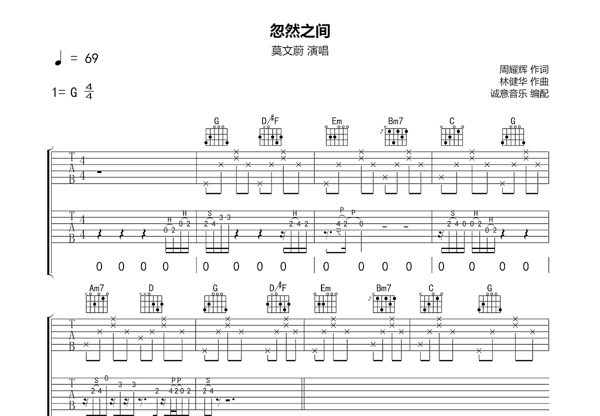 忽然之间吉他谱预览图