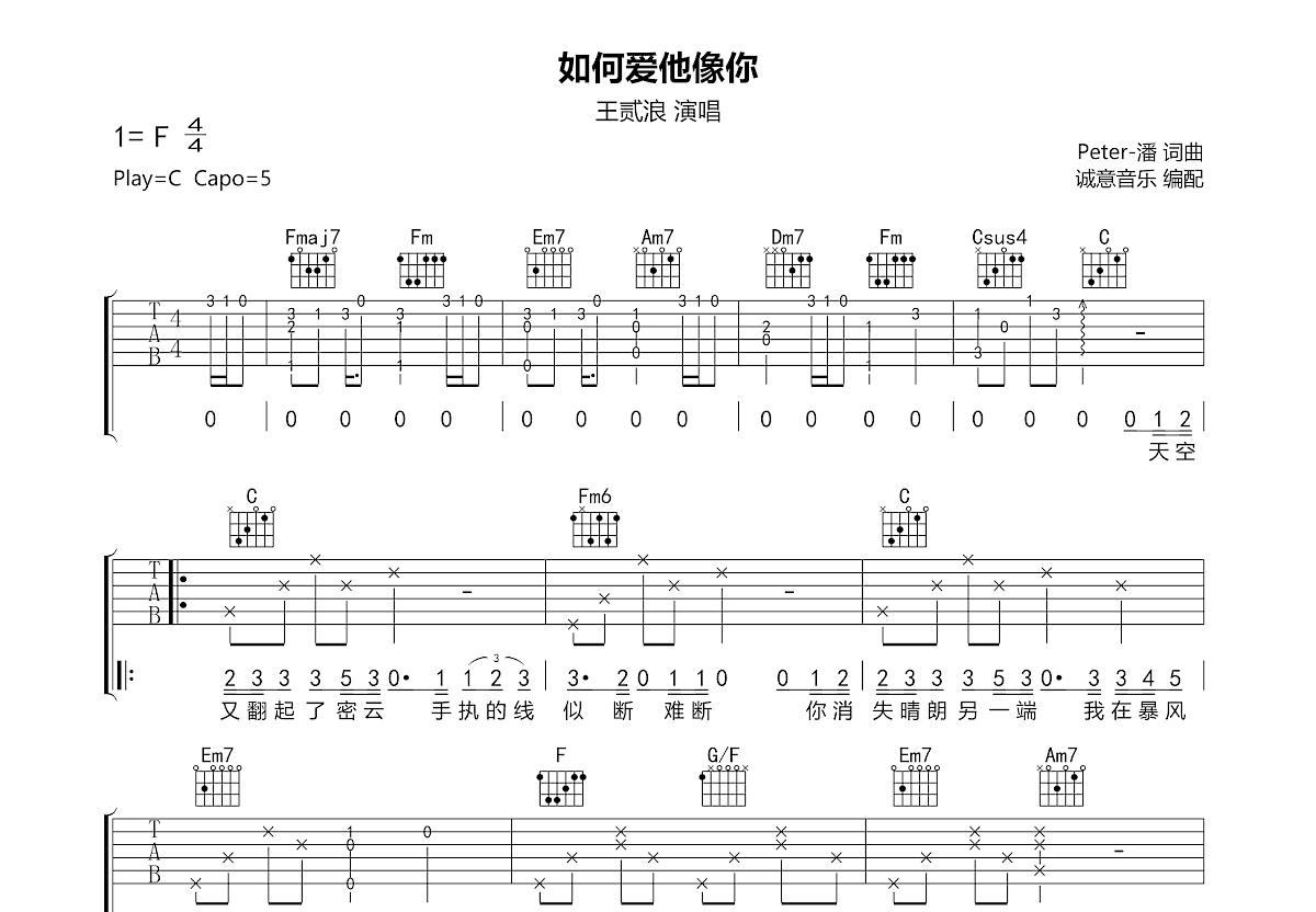 如何爱他像你吉他谱预览图