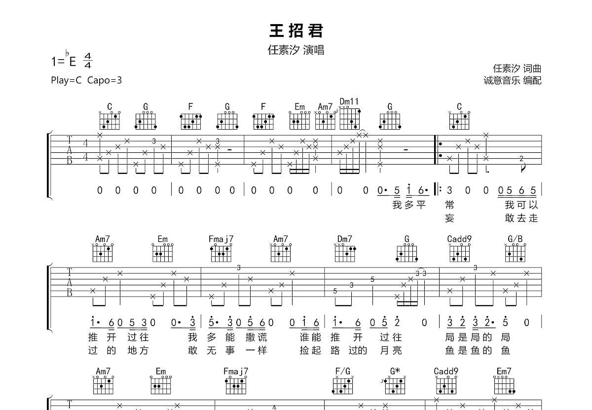 王招君吉他谱预览图