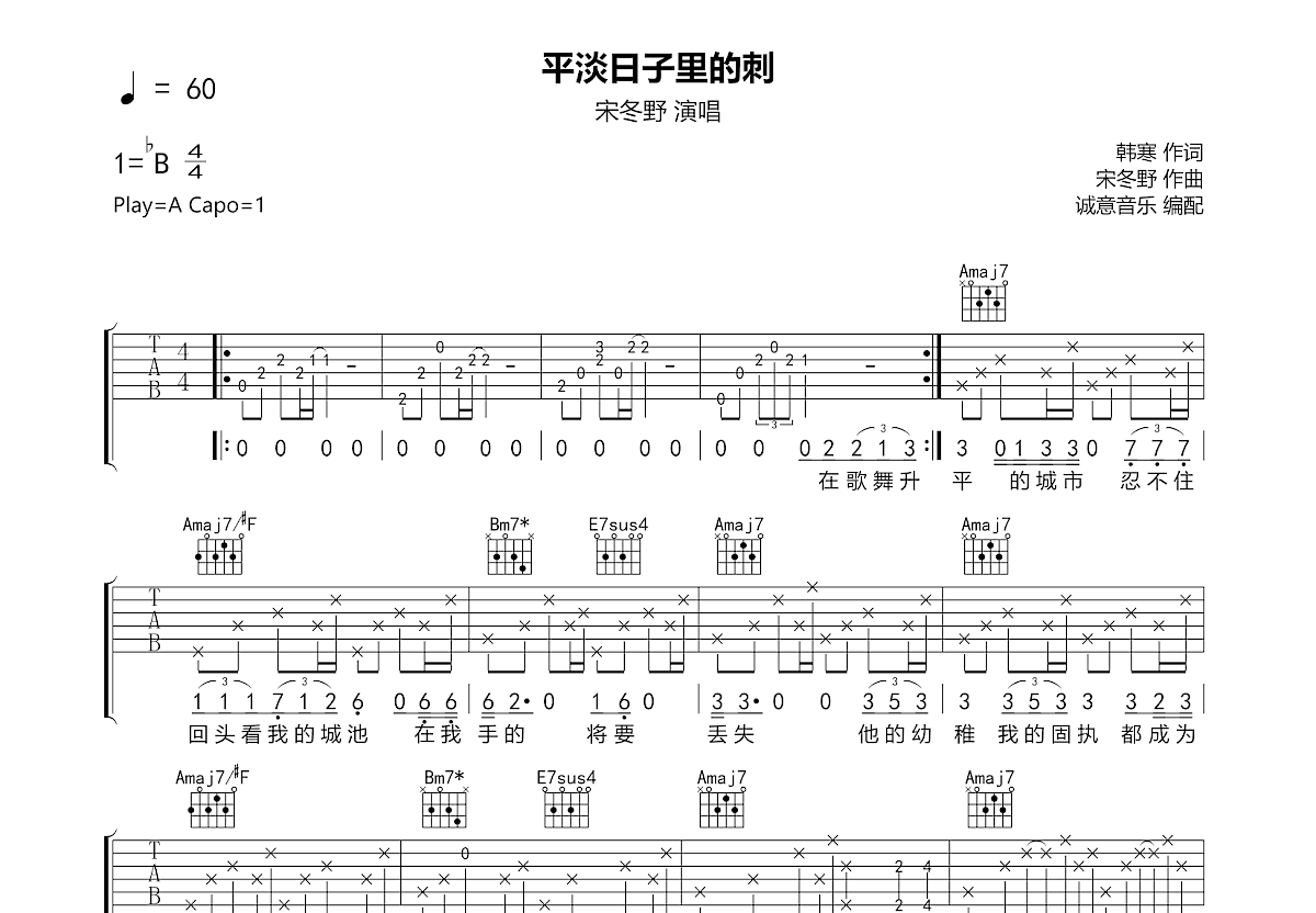 平淡日子里的刺吉他谱预览图