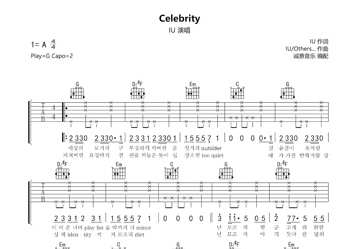 Celebrity吉他谱预览图