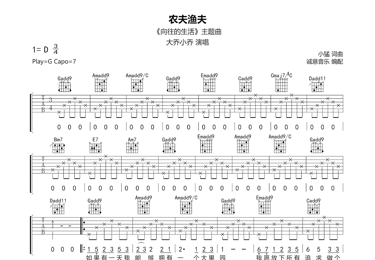 农夫渔夫吉他谱预览图