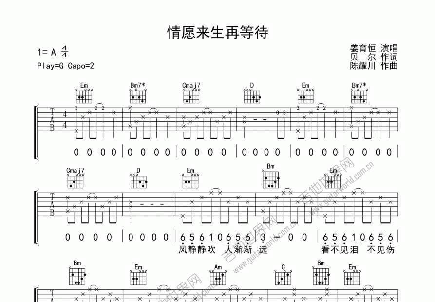 情愿来生再等待吉他谱预览图