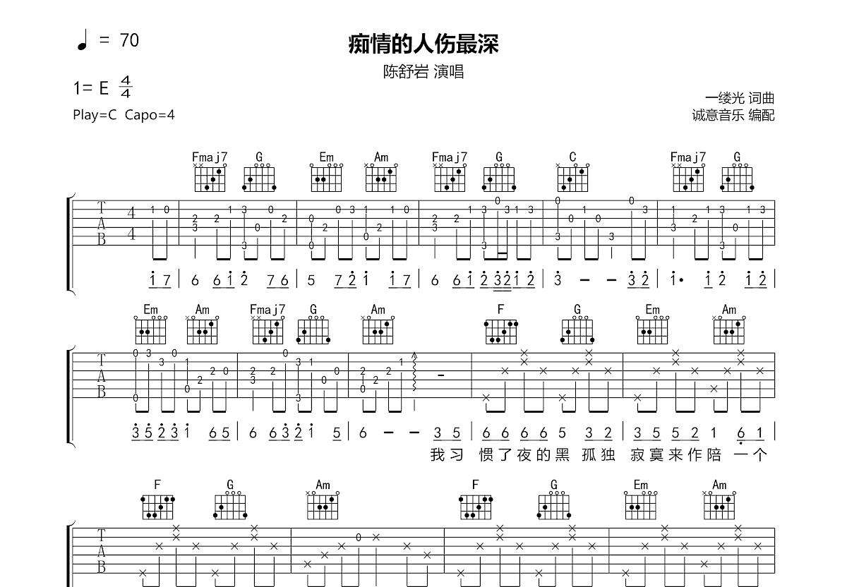 痴情的人伤最深吉他谱预览图