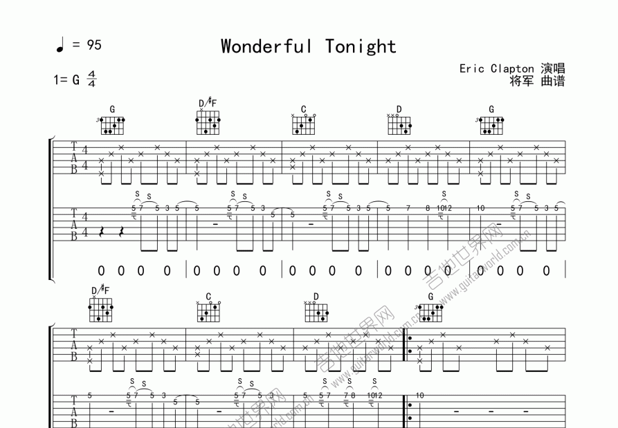 Wonderful Tonight吉他谱预览图