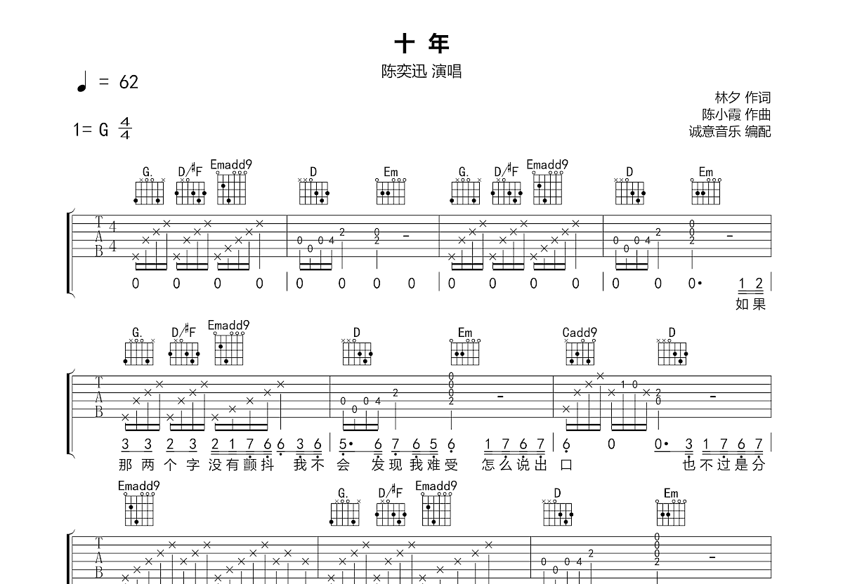 十年吉他谱预览图