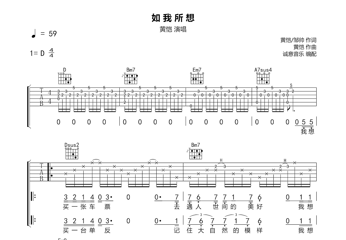 如我所想吉他谱预览图