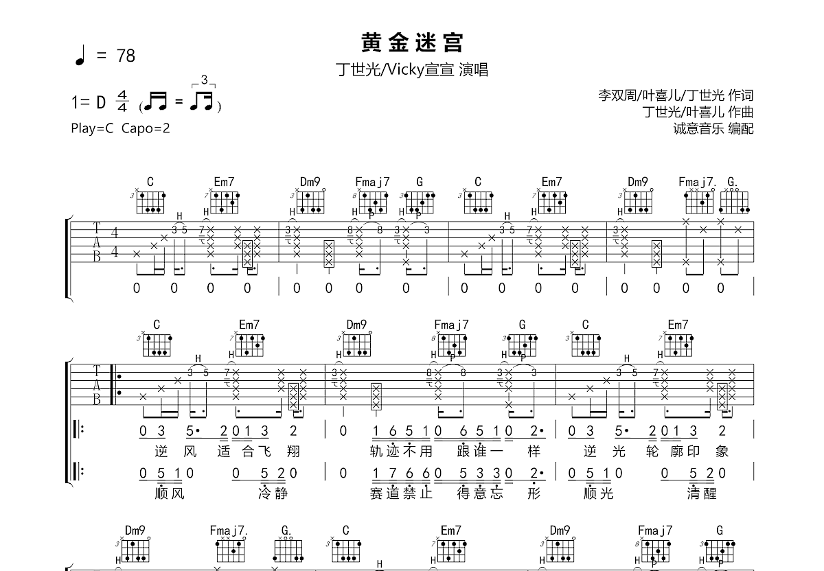 黄金迷宫吉他谱预览图