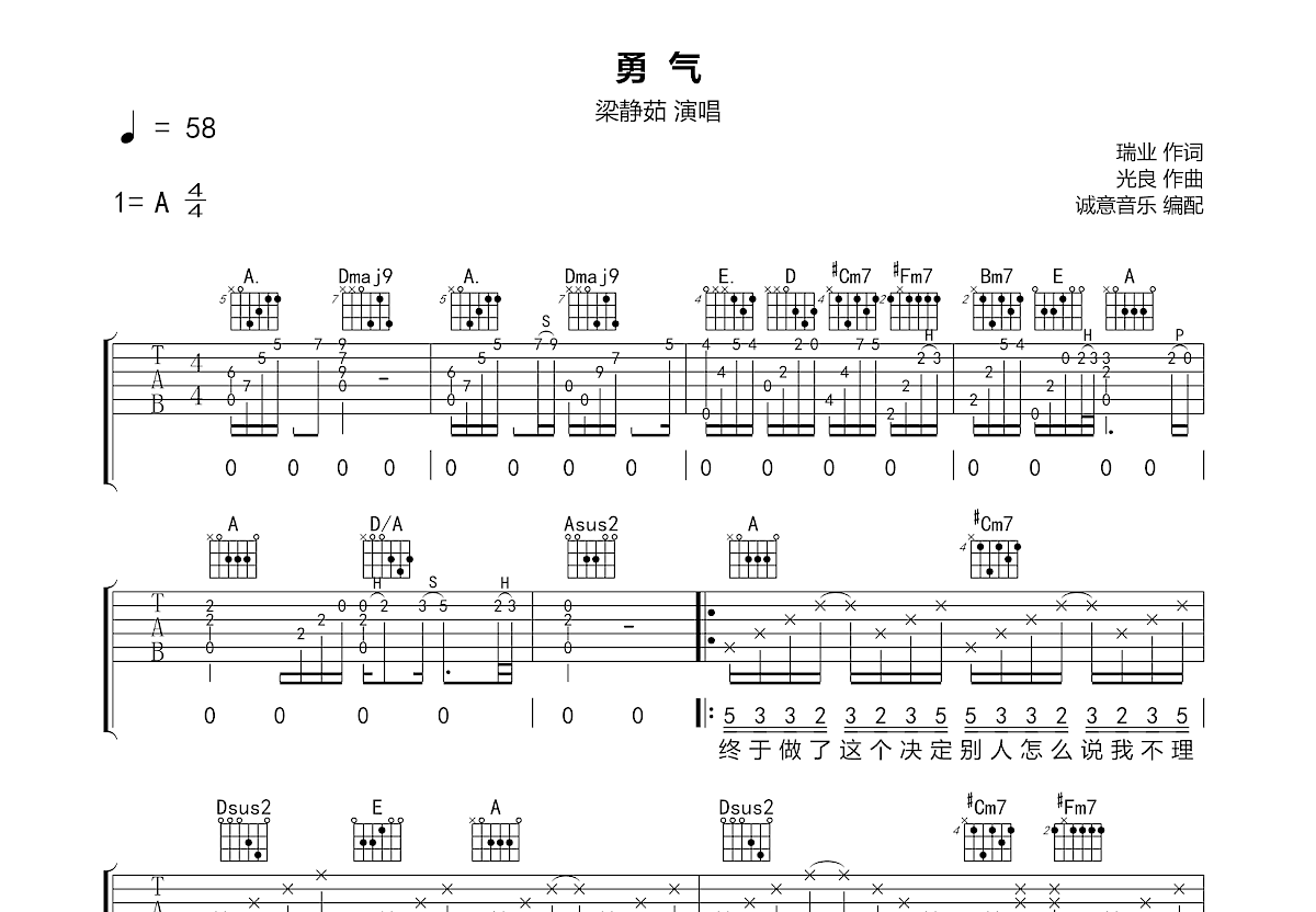 勇气吉他谱预览图