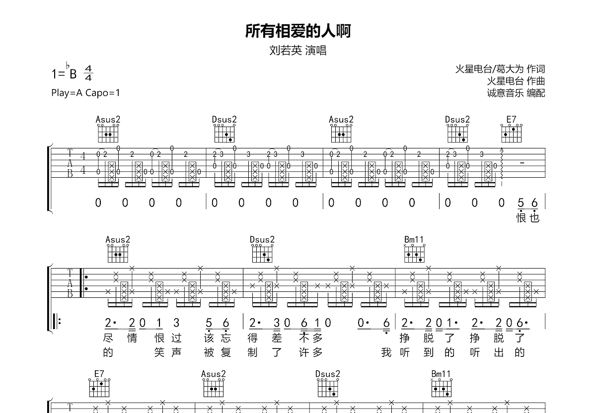 所有相爱的人啊吉他谱预览图