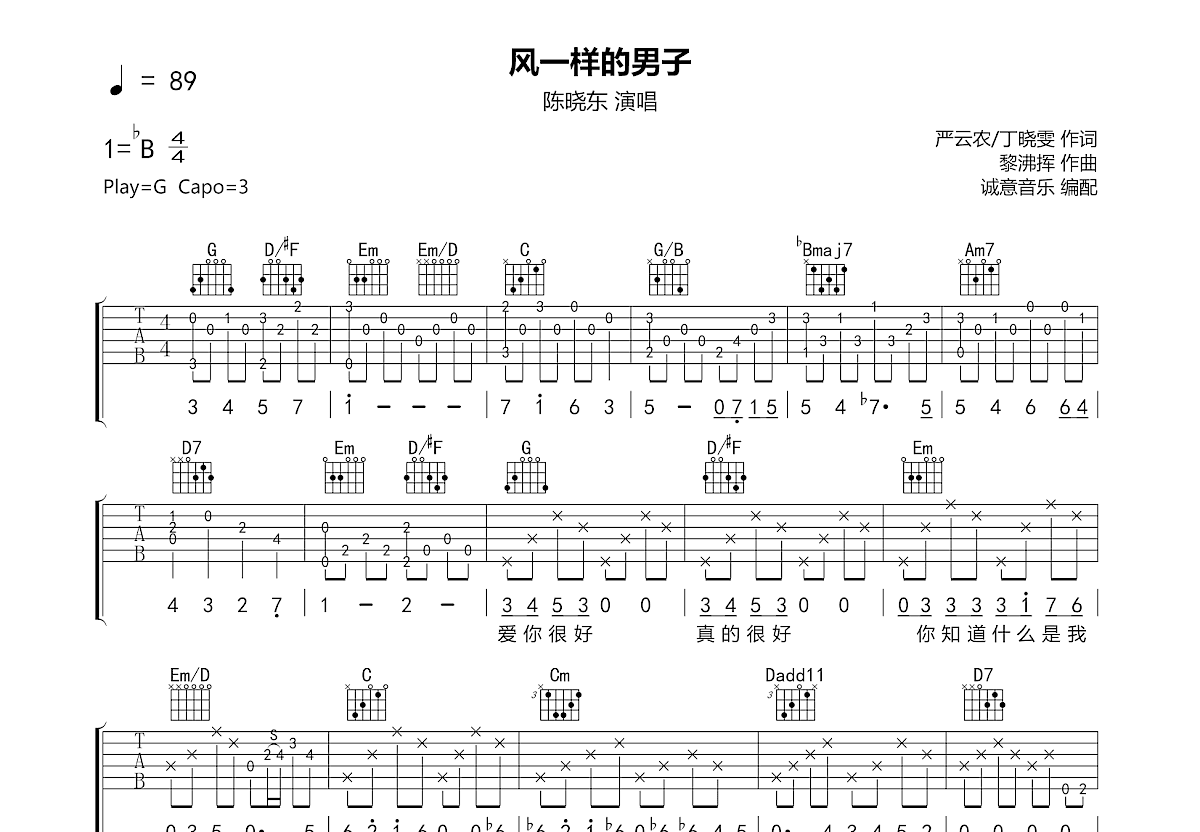 风一样的男子吉他谱预览图