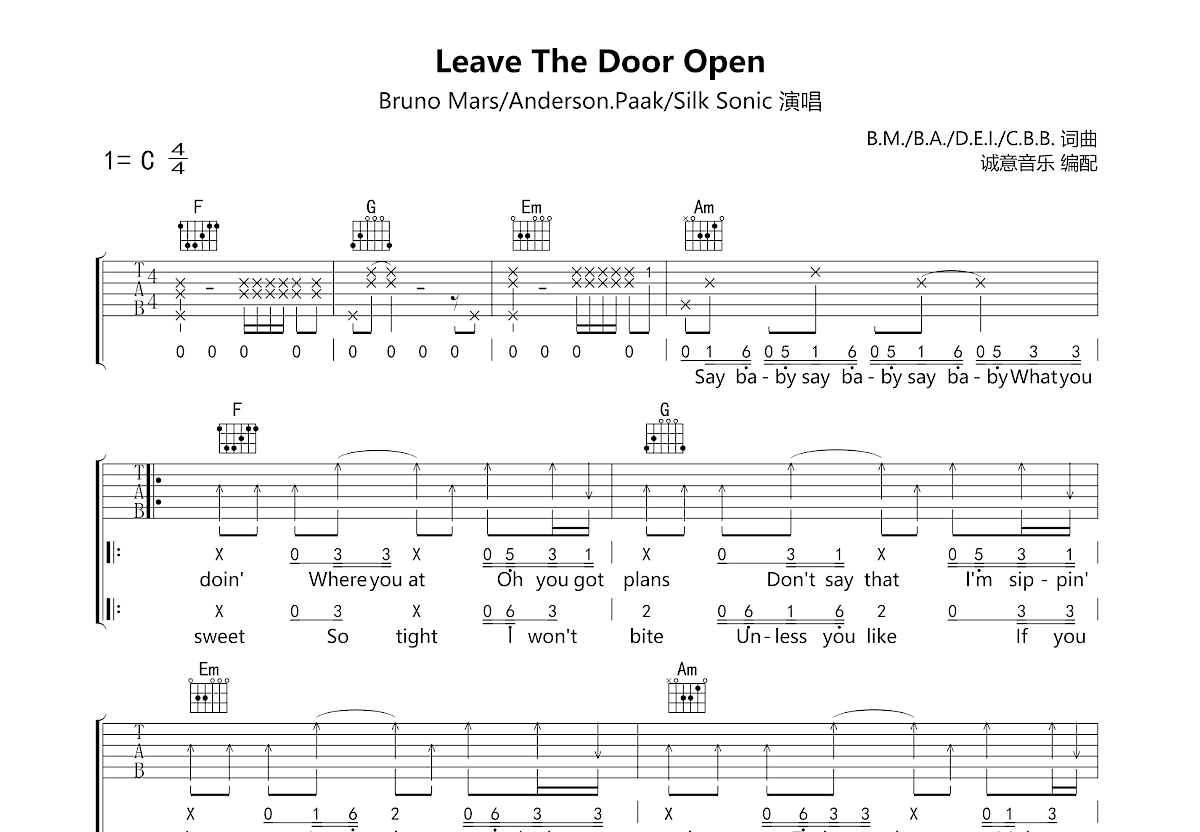 Leave The Door Open吉他谱预览图