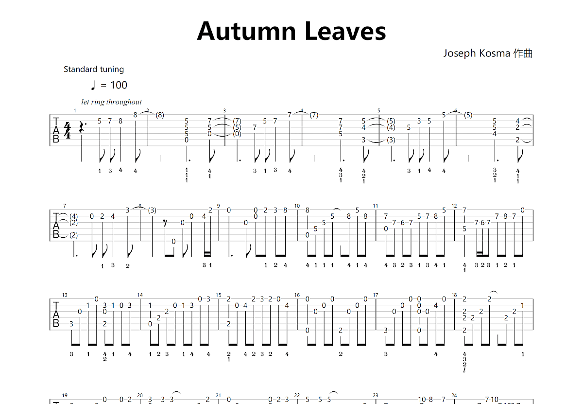 Autumn Leaves吉他谱预览图