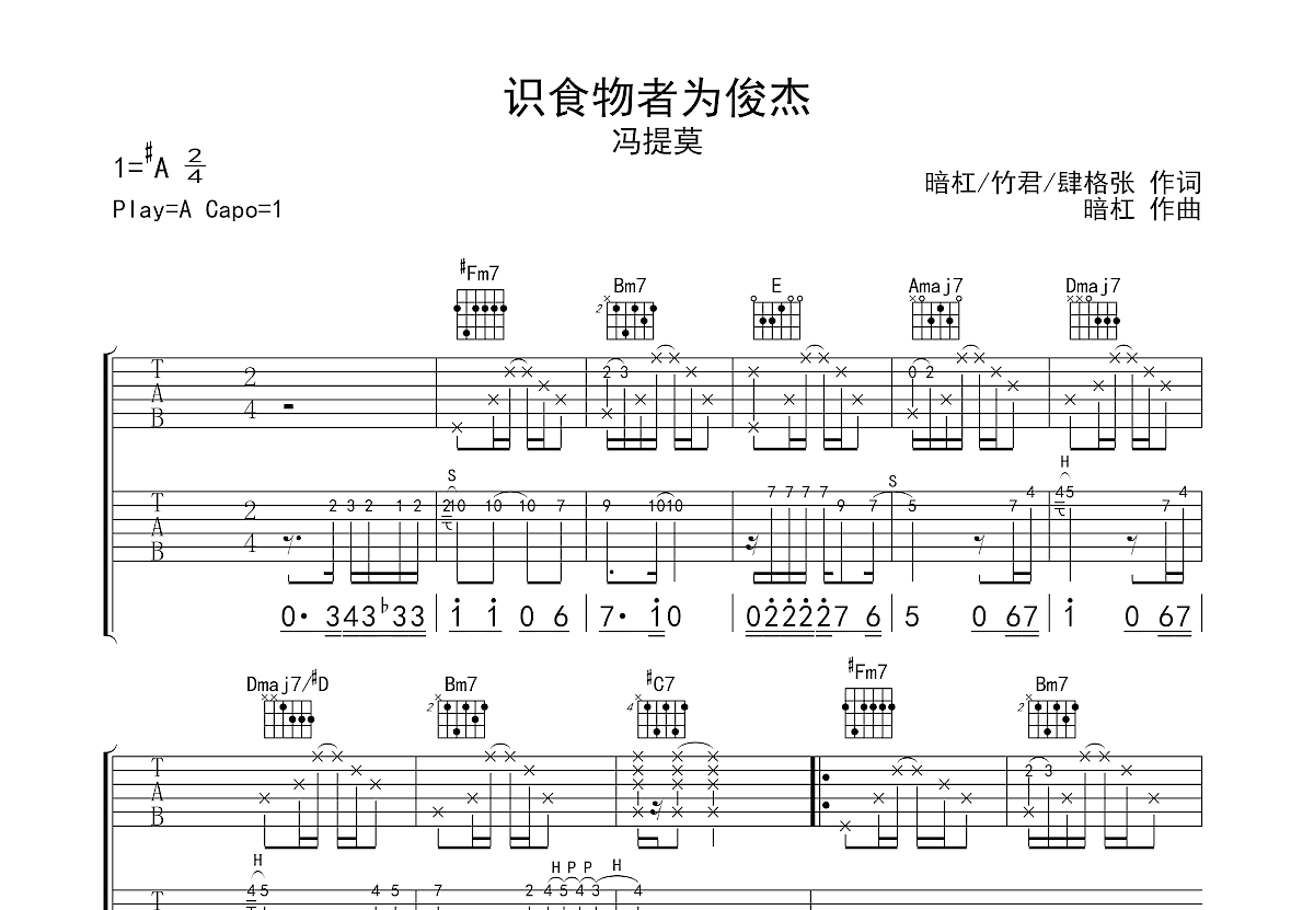 识食物者为俊杰吉他谱预览图