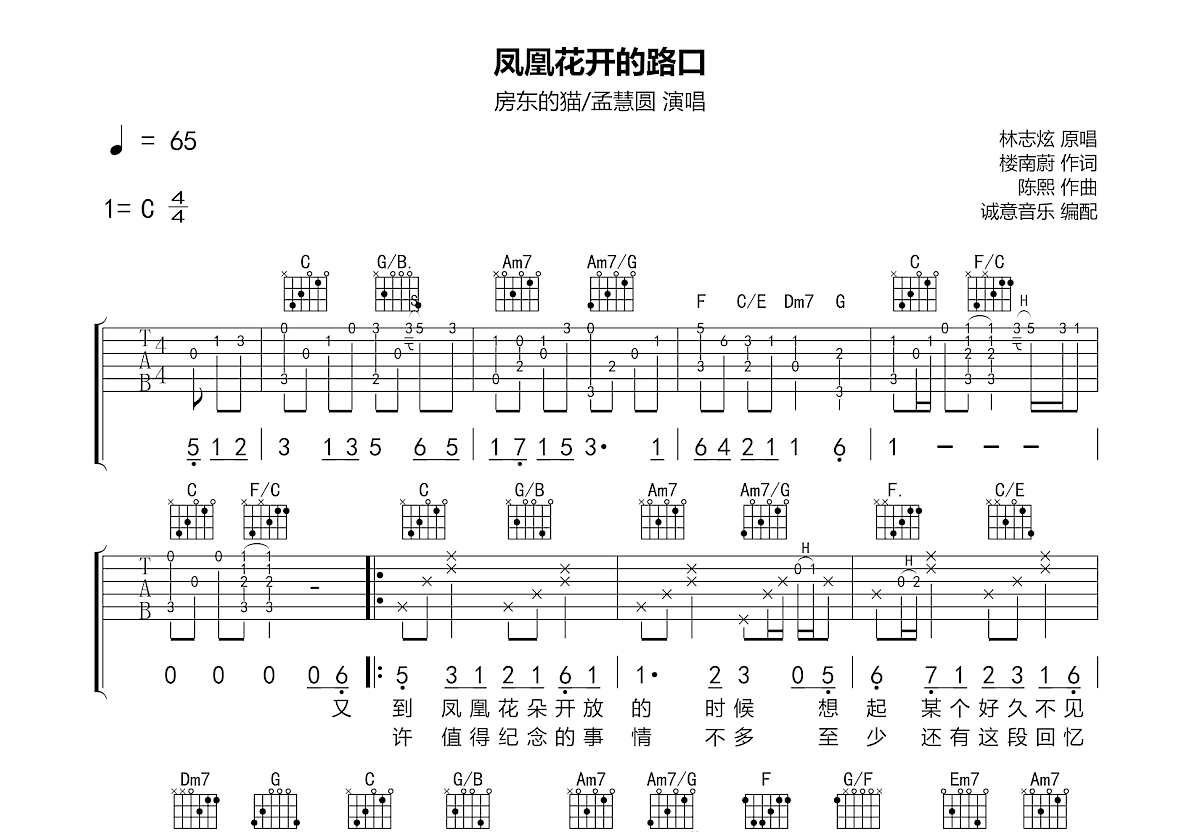 凤凰花开的路口吉他谱预览图