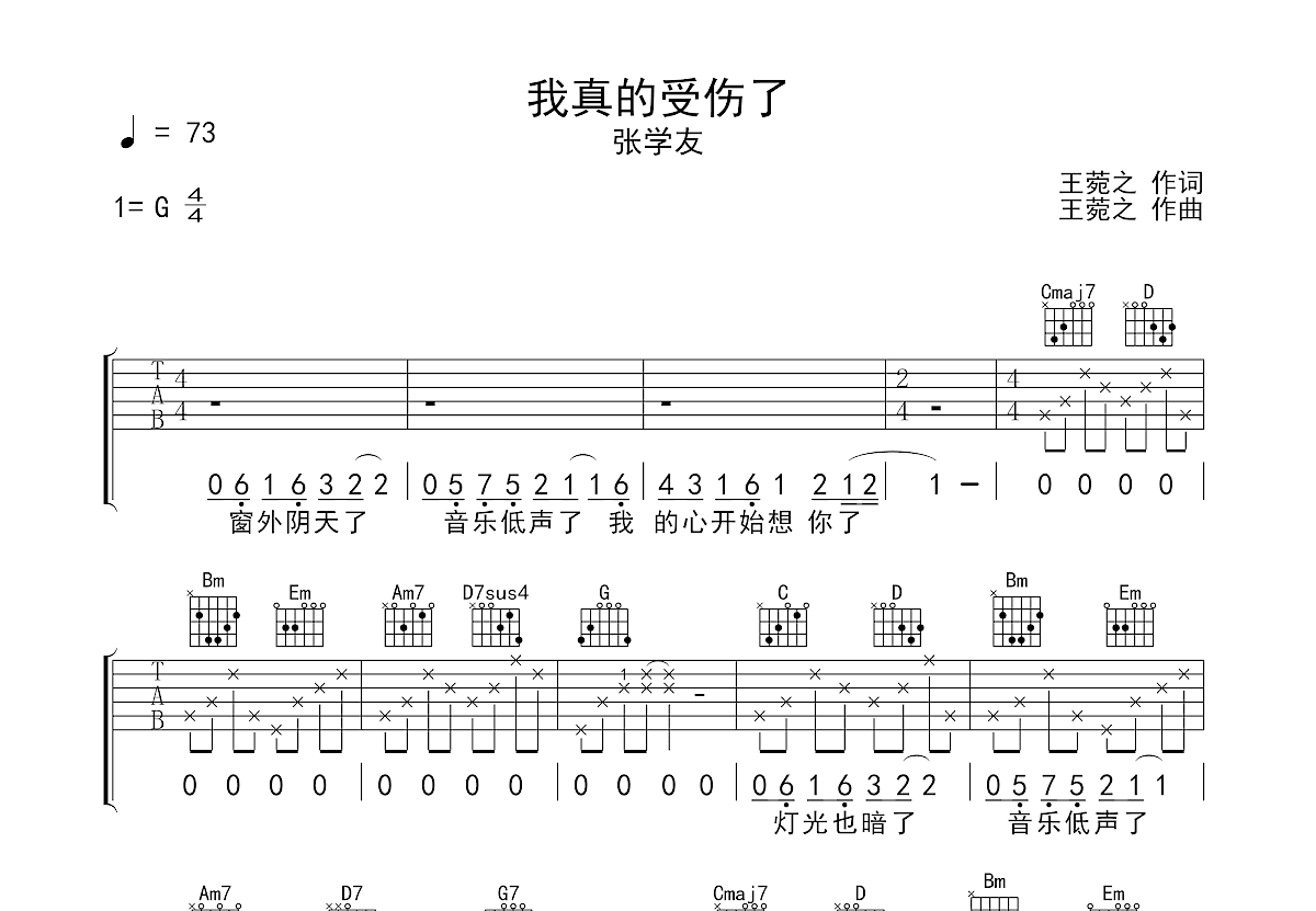 我真的受伤了吉他谱预览图