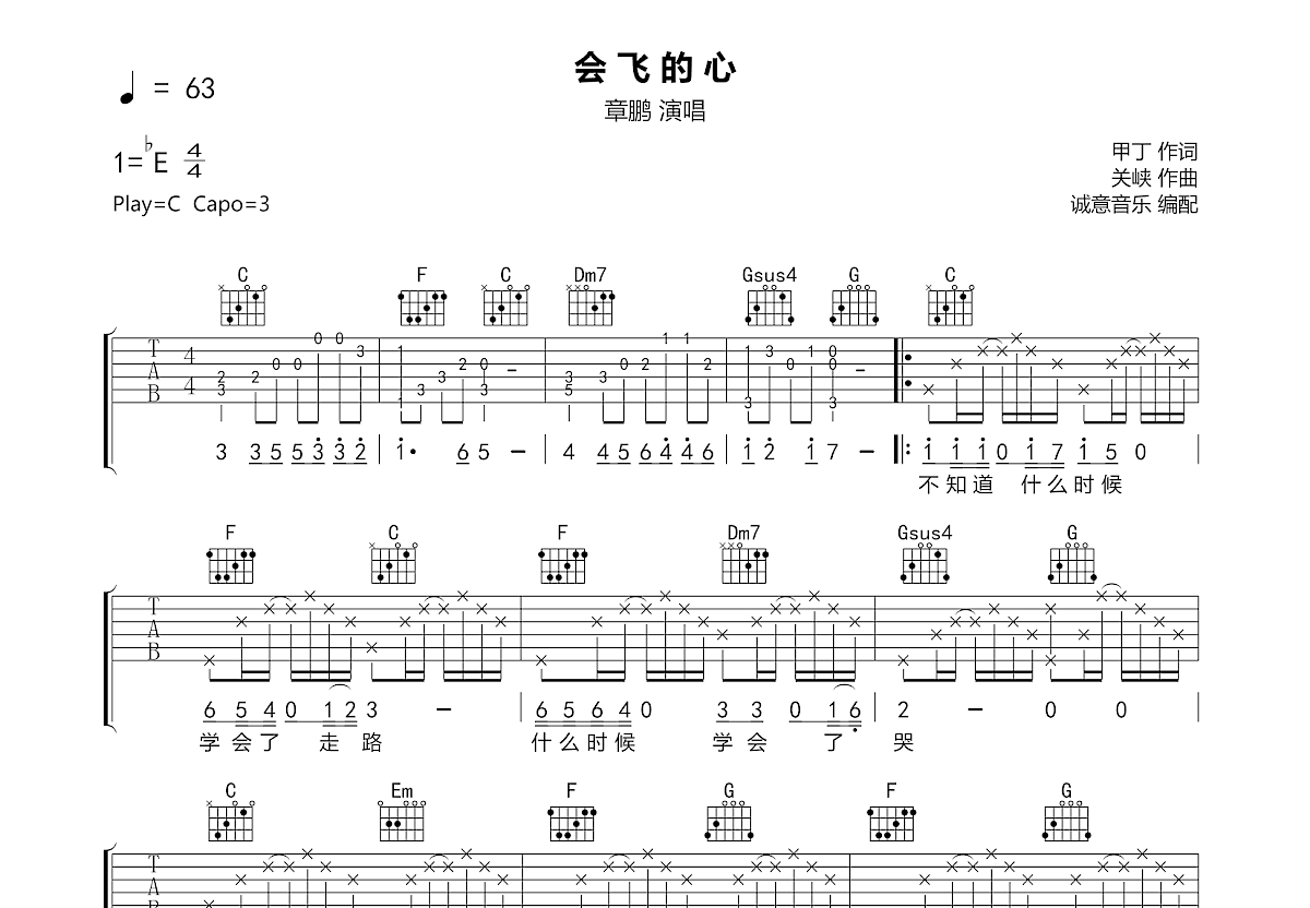 会飞的心吉他谱预览图