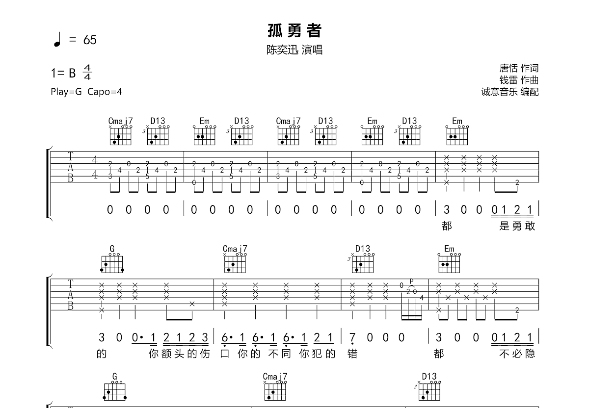 孤勇者吉他谱预览图