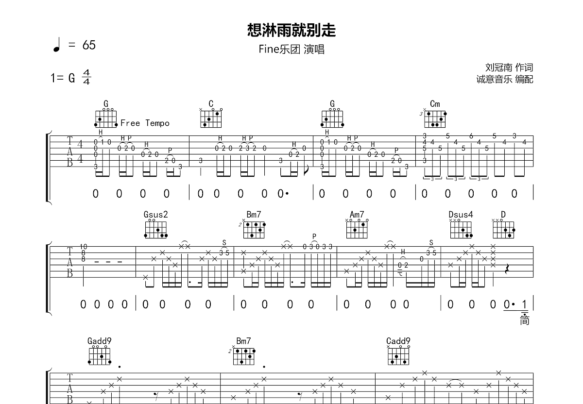 想淋雨就别走吉他谱预览图