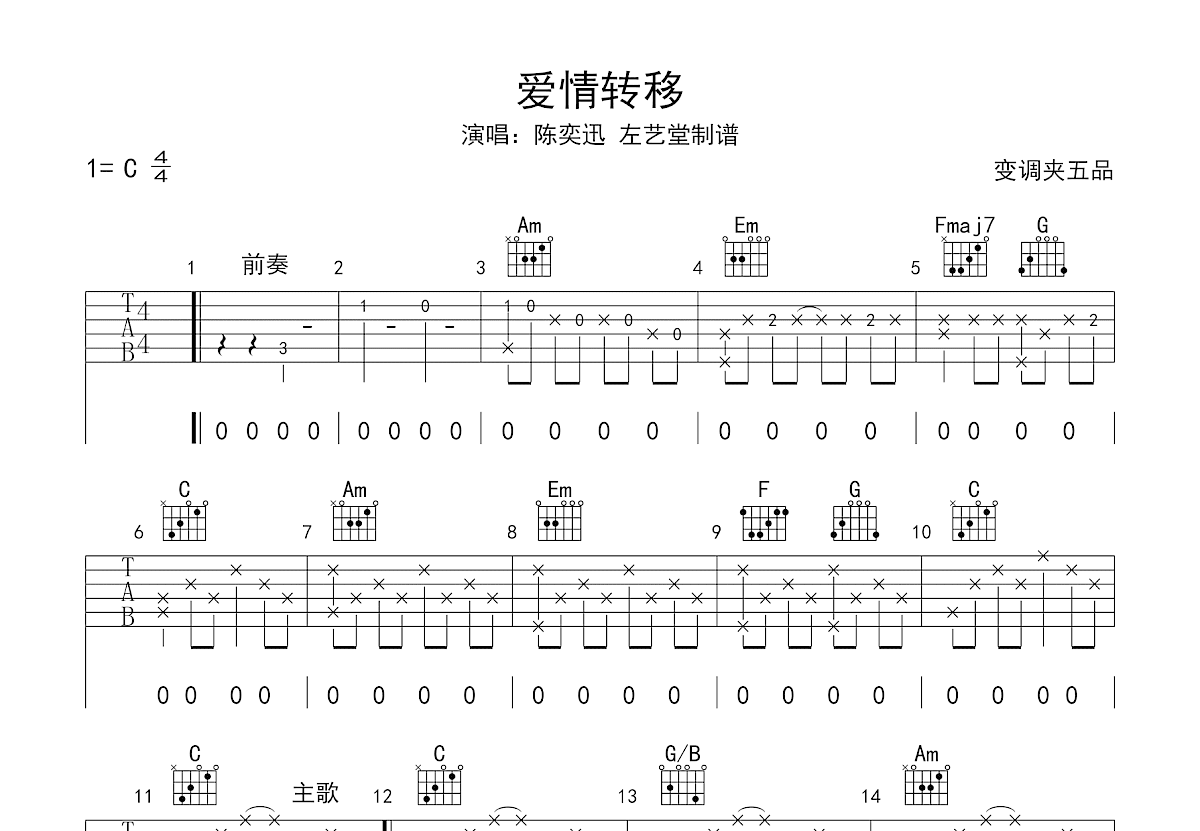 爱情转移吉他谱_陈奕迅_C调弹唱
