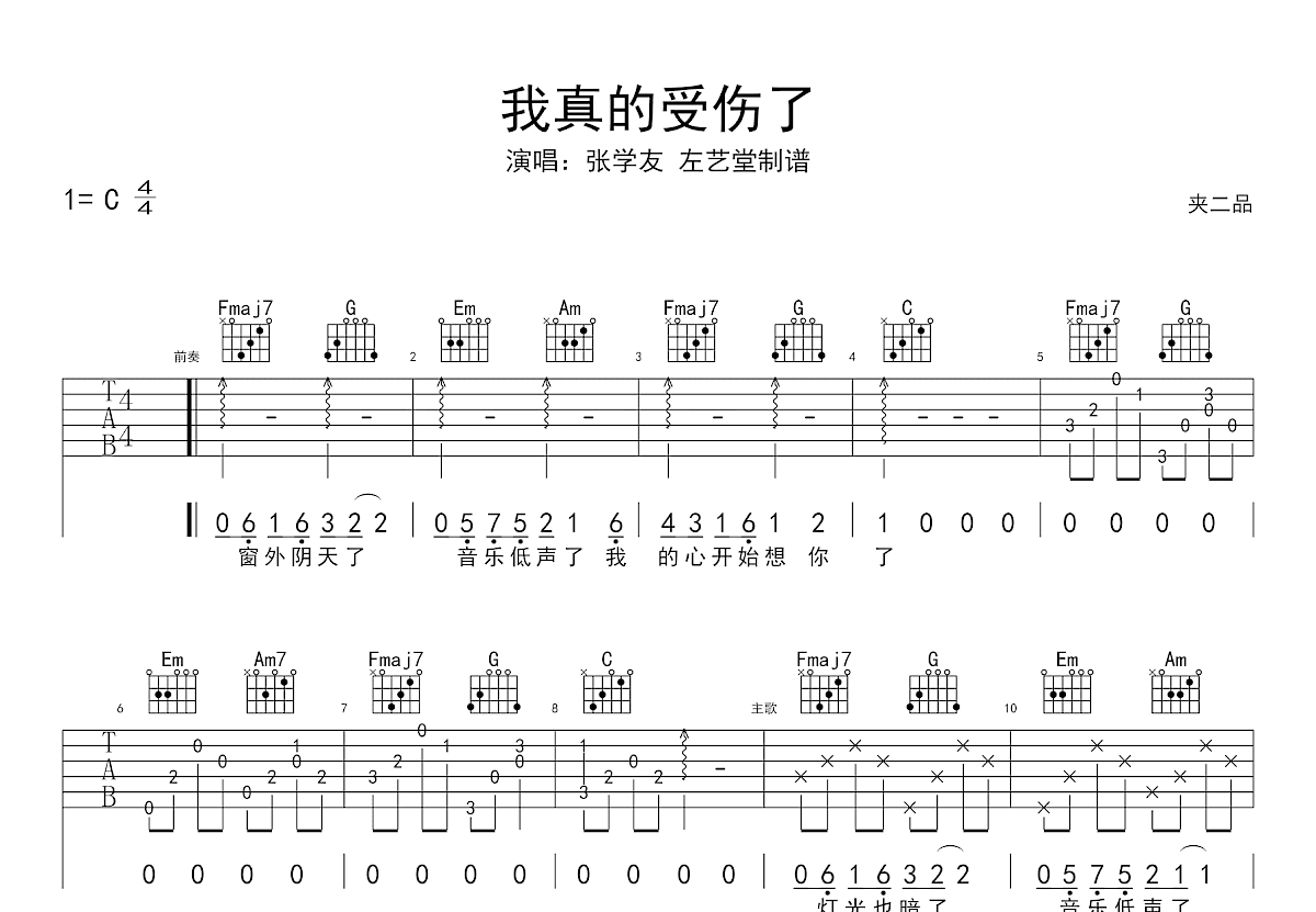 我真的受伤了吉他谱预览图