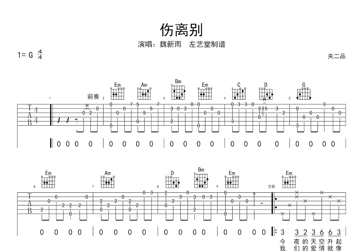 伤离别吉他谱预览图