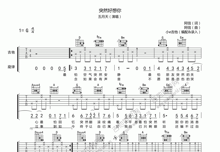 突然好想你吉他谱预览图