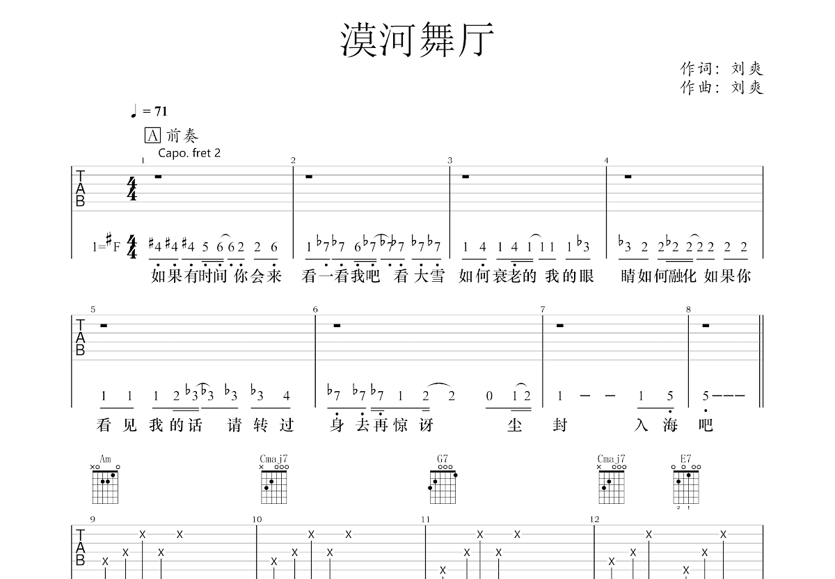 漠河舞厅吉他谱预览图