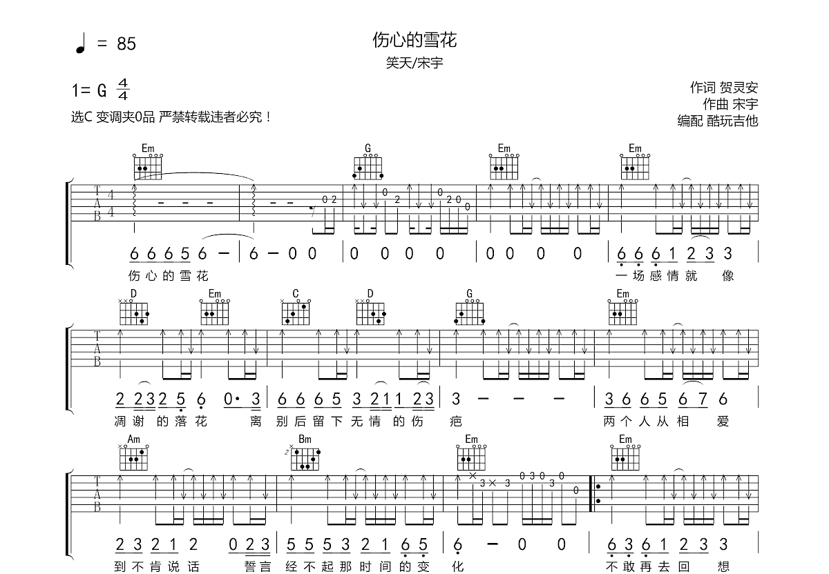伤心的雪花吉他谱预览图