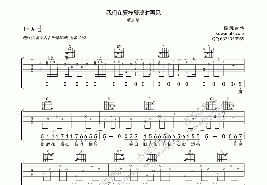 我们在夏枝繁茂时再见吉他谱预览图