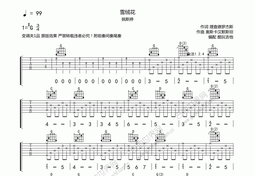 雪绒花吉他谱预览图