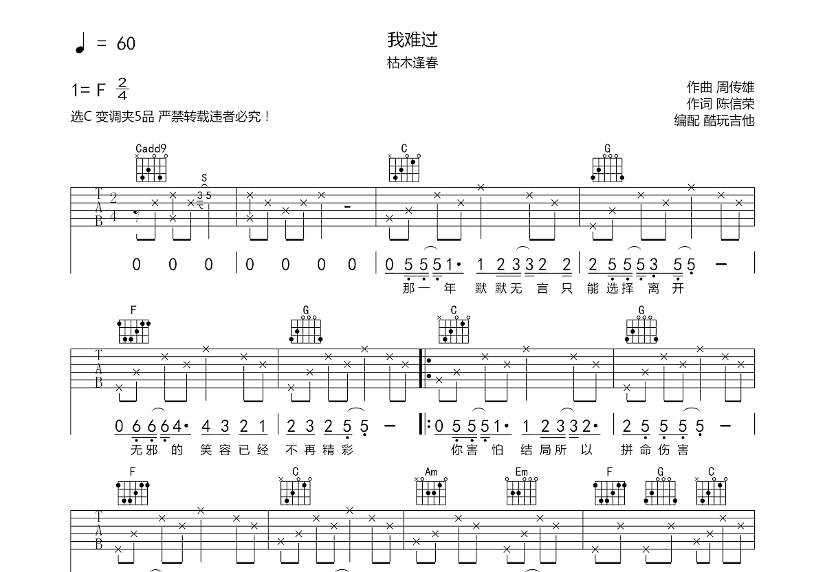 我难过吉他谱预览图