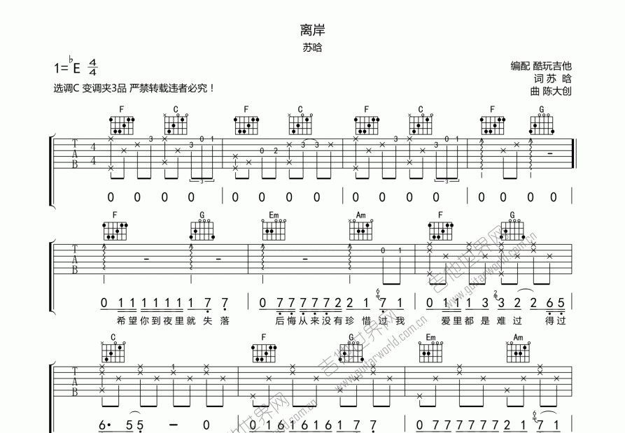 离岸吉他谱预览图